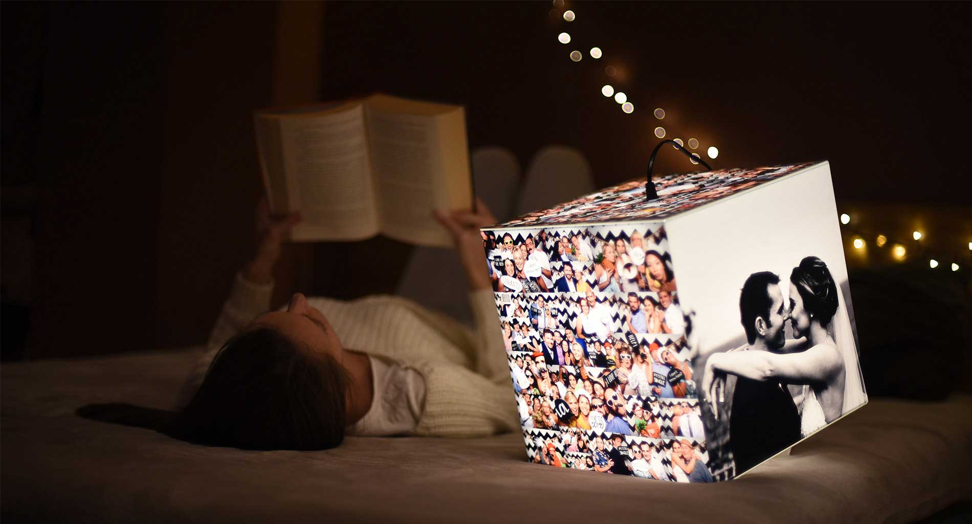 custom lamp with photos girl reading book