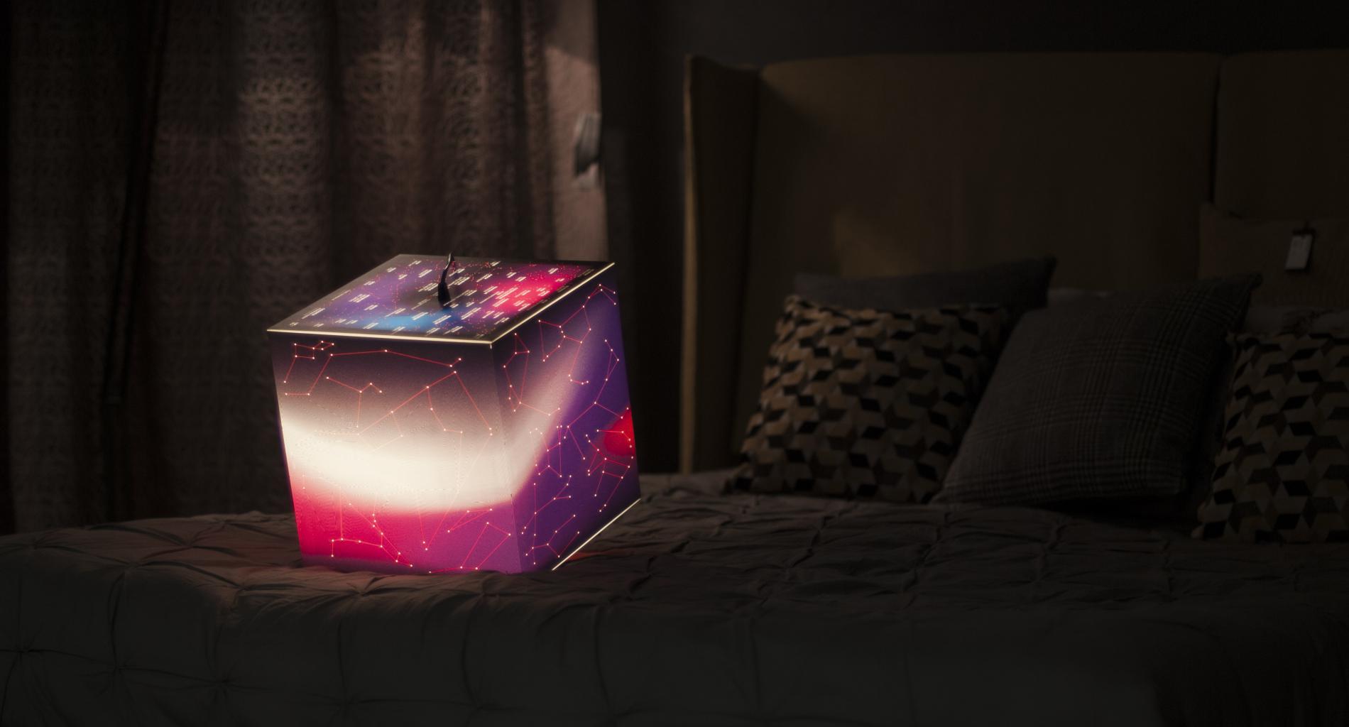 Know Your Stars Constellation Lamp Uniqcube A Beautiful Ambient Light Cube With Stars And Constellations Sitting On The Bed Great