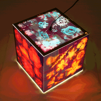 An ambient light cube lamp full with beautiful flowers