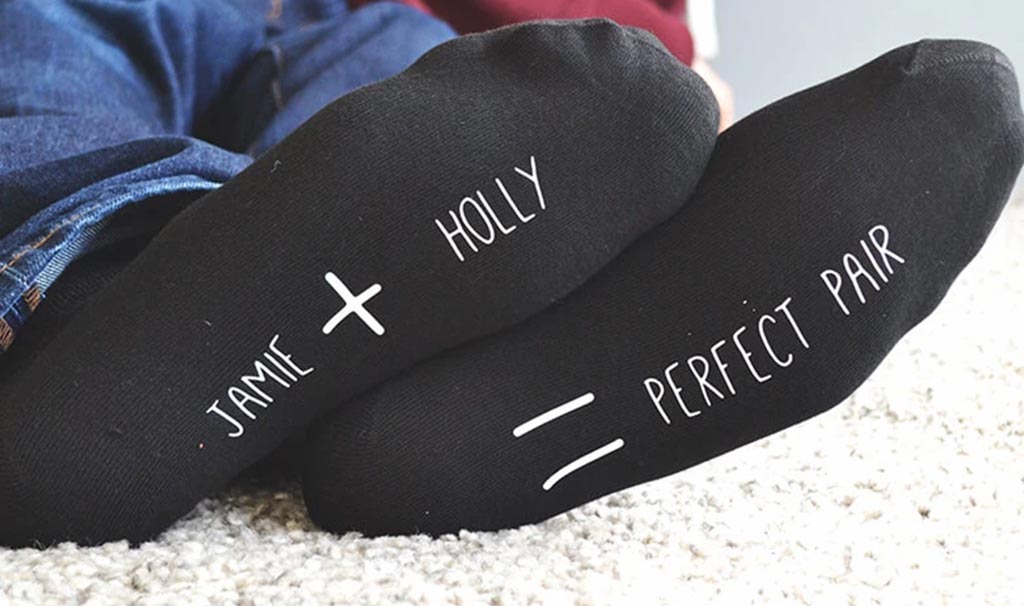 Personalized socks with married couple's names